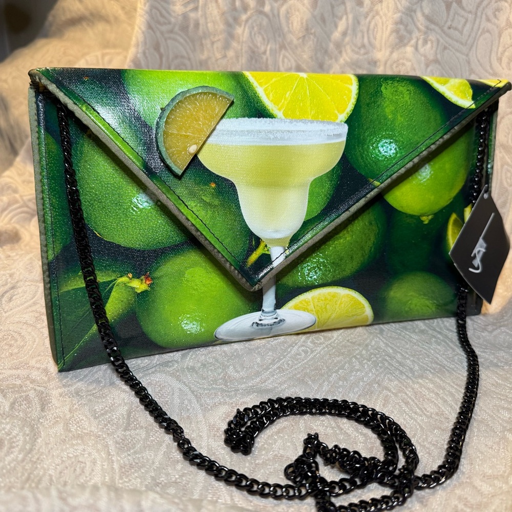 Kent Stetson Lime Green Margarita Cocktail Print Clutch Bag